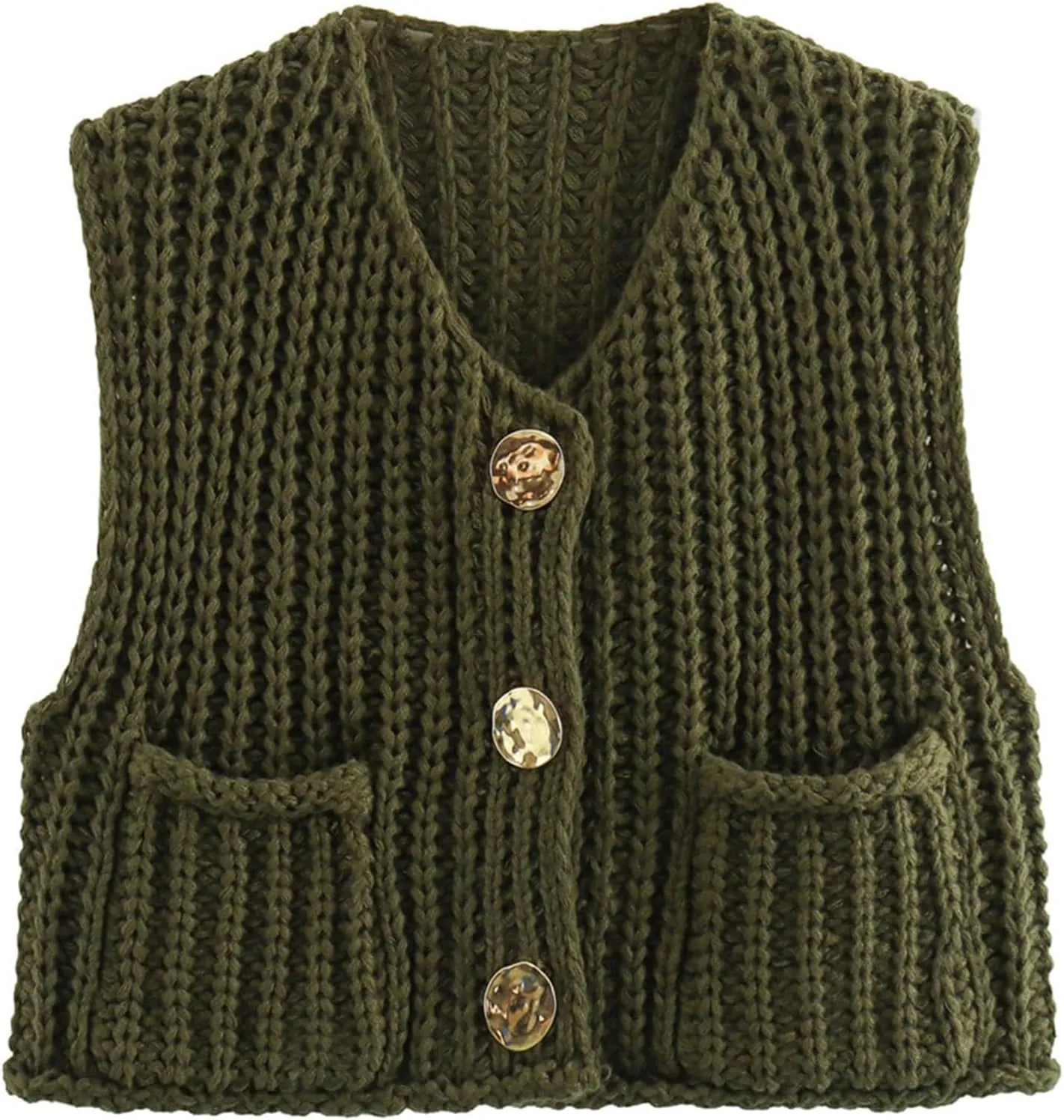 Flygo Womens Sleeveless Sweater Vest 2025 Spring Summer Crop Knit Top Chunky Crochet Button Cardigan Sweaters