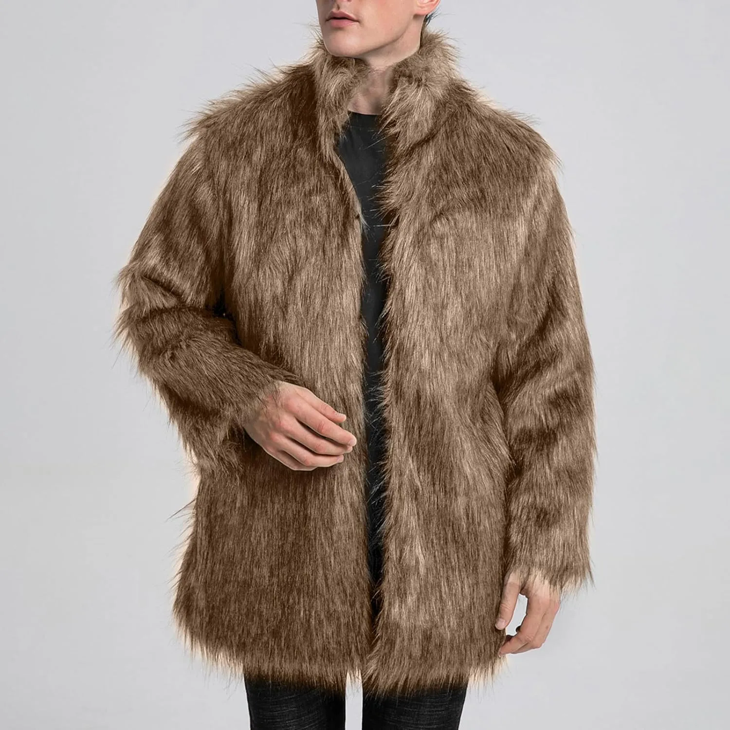 FOMOYUU Men's Fashion Warm Thick Coat Jacket Faux Fur Outwear Cardigan Overcoat Winter Coat Lightweight Jacket Long Trench
