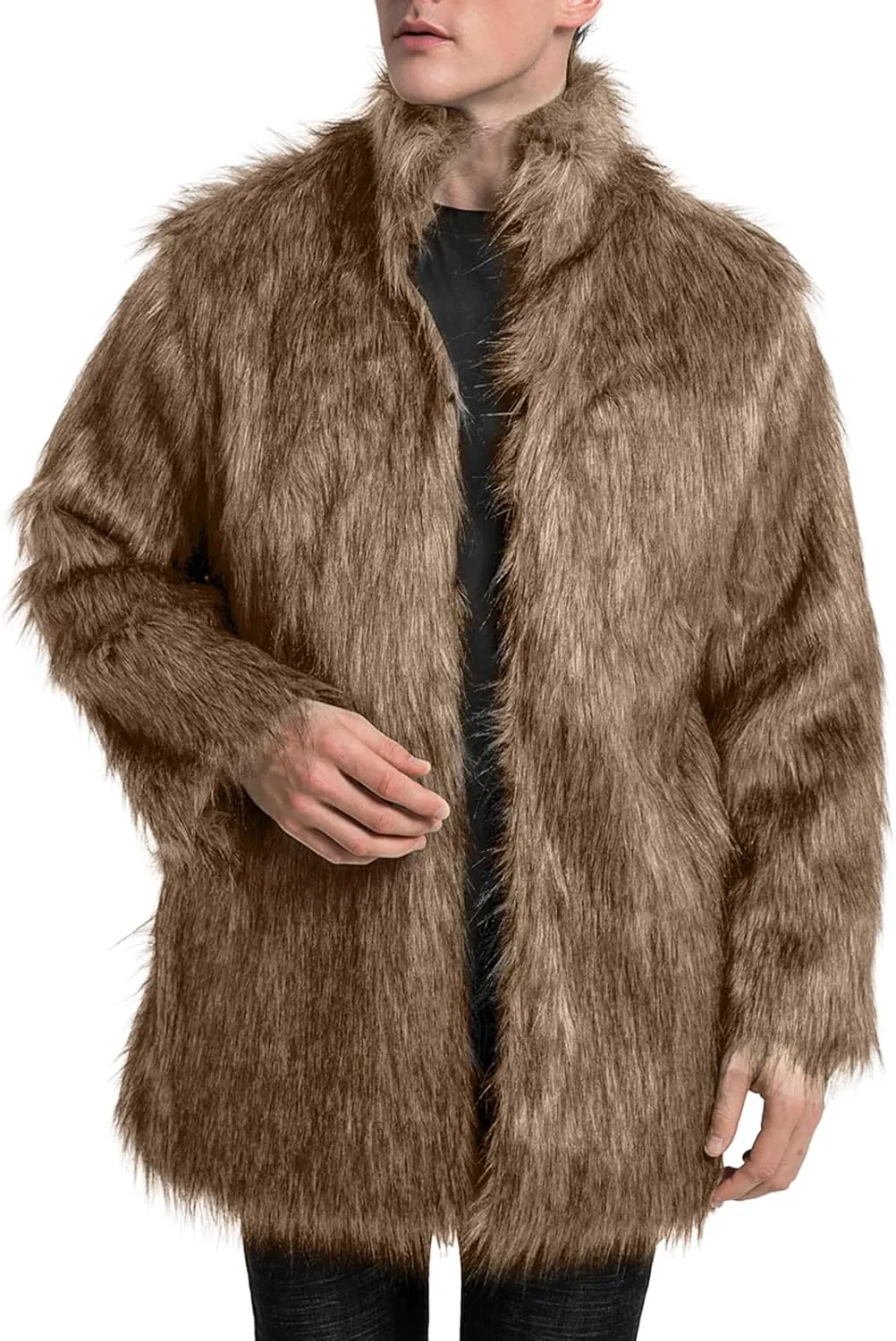 FOMOYUU Men's Fashion Warm Thick Coat Jacket Faux Fur Outwear Cardigan Overcoat Winter Coat Lightweight Jacket Long Trench
