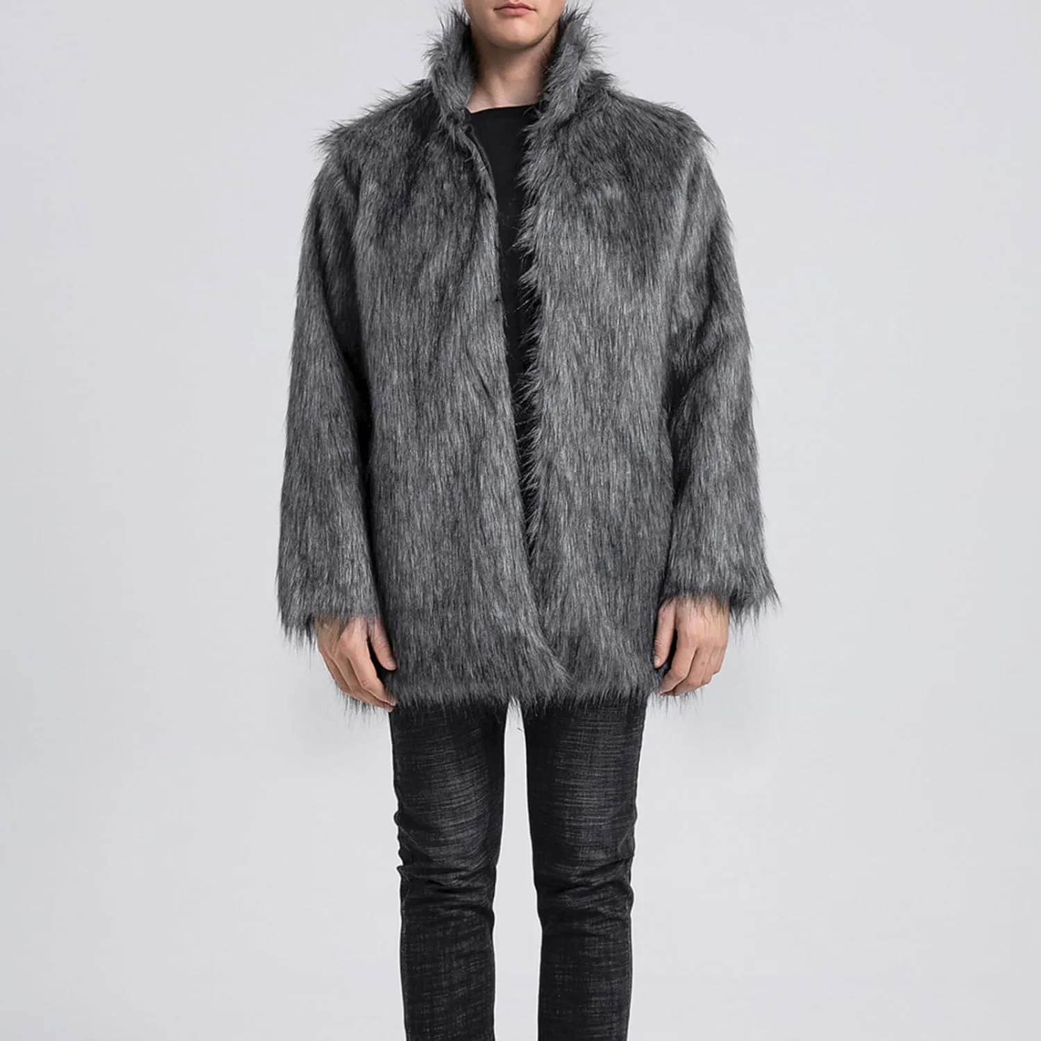 FOMOYUU Men's Fashion Warm Thick Coat Jacket Faux Fur Outwear Cardigan Overcoat Winter Coat Lightweight Jacket Long Trench