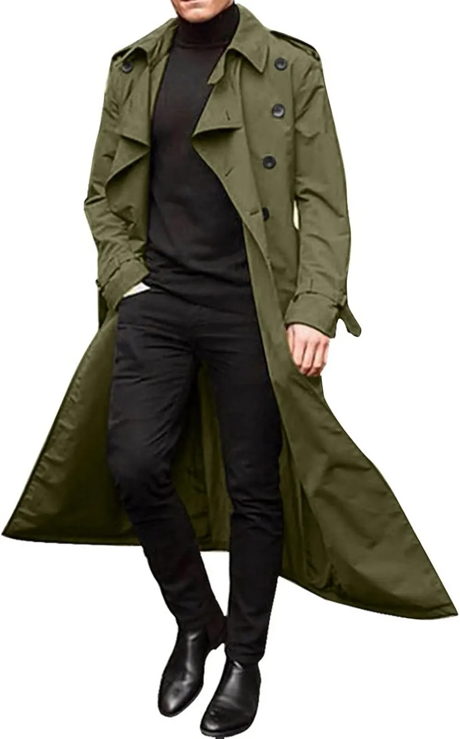 FONMA Trench Coat Men Winter Slim Coat Trench Lapel Long Jacket Double Breasted Coat Soft Elegant windbreaker