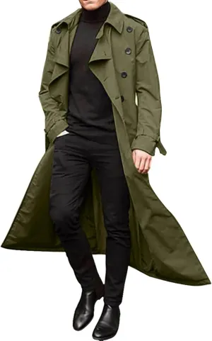 FONMA Trench Coat Men Winter Slim Coat Trench Lapel Long Jacket Double Breasted Coat Soft Elegant windbreaker
