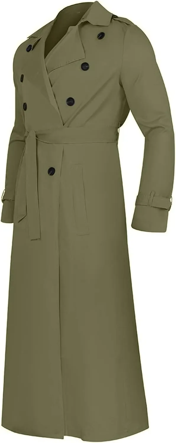 FONMA Trench Coat Men Winter Slim Coat Trench Lapel Long Jacket Double Breasted Coat Soft Elegant windbreaker