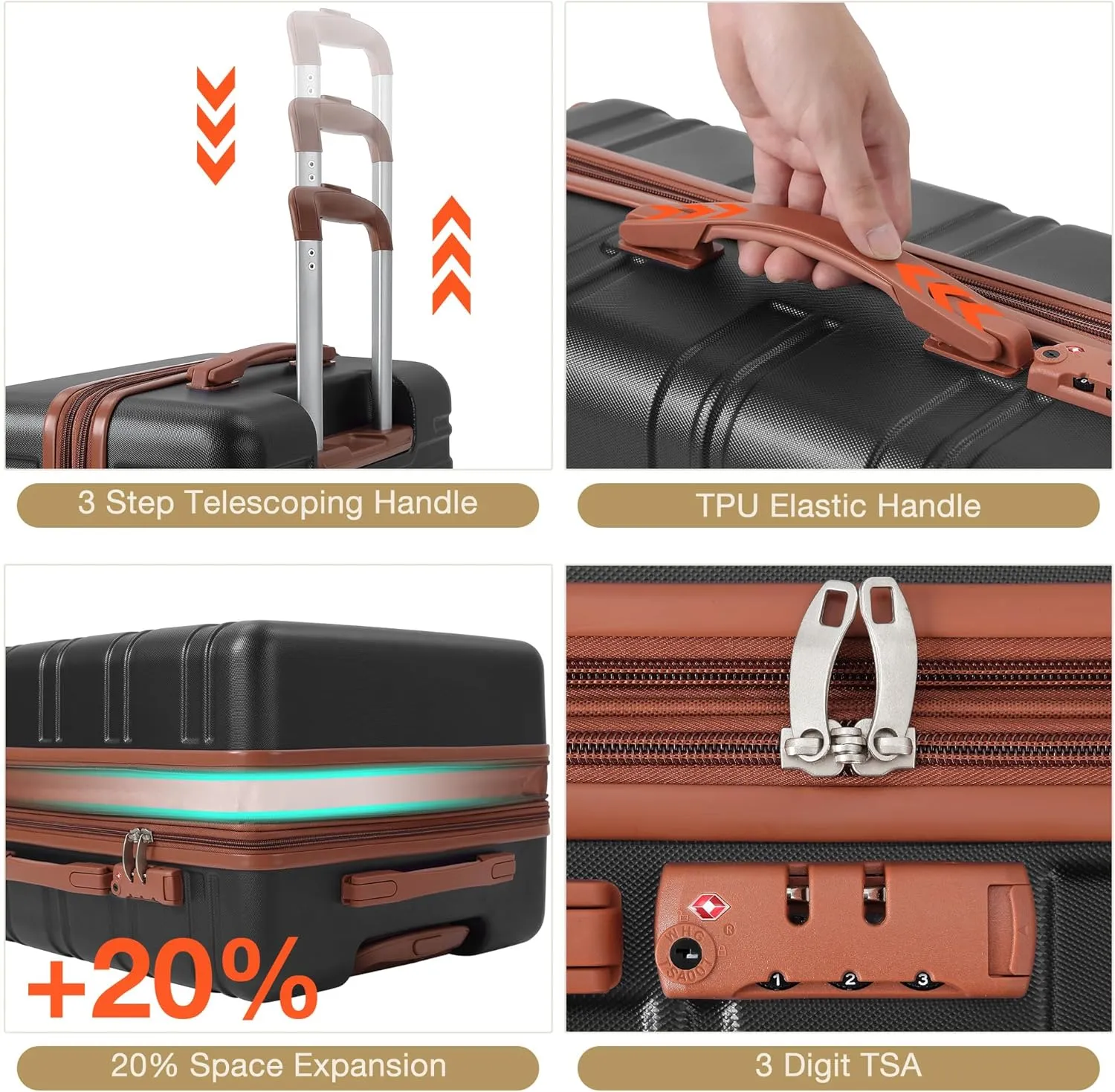 Garvee Luggage Expandable Suitcase 3 Piece Set, Luggage Set of 3 Piece Suitcase with Spinner Wheels, Hardshell Luggage 3 Piece Set(20"/24"/28")