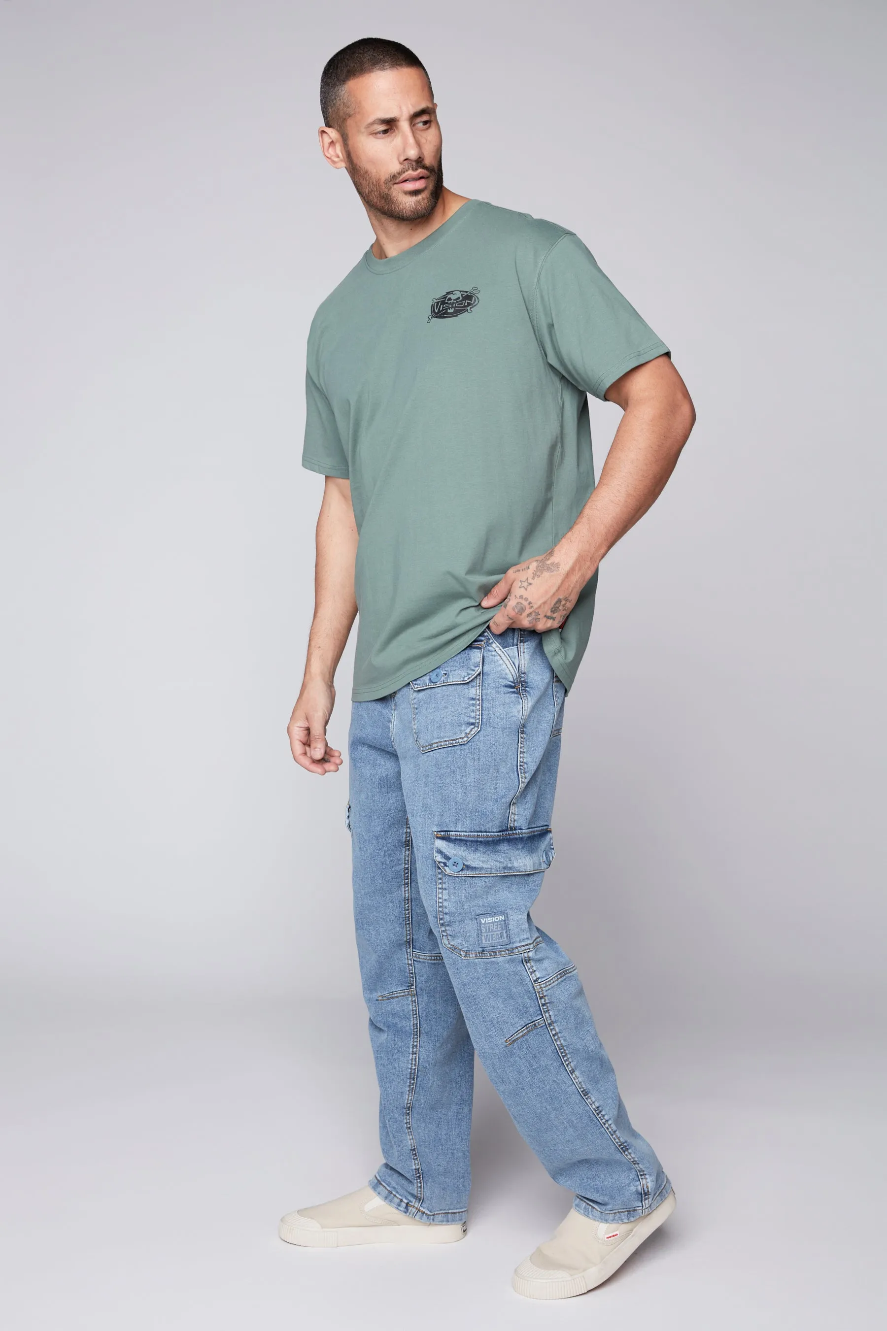 GELFAND - Loose Fit Cargo Pant with Adjustable Hems - Dark Stone Denim