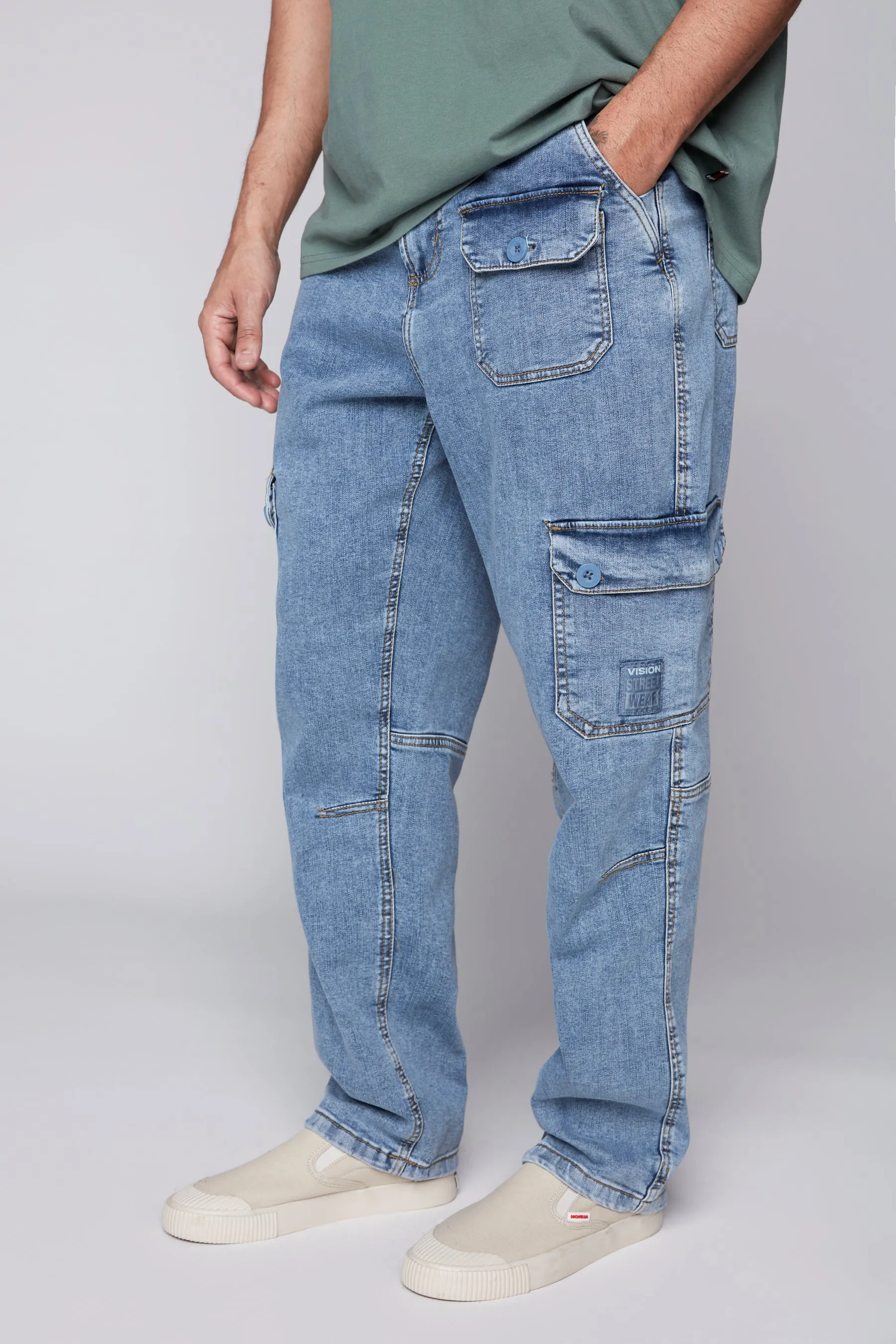 GELFAND - Loose Fit Cargo Pant with Adjustable Hems - Dark Stone Denim