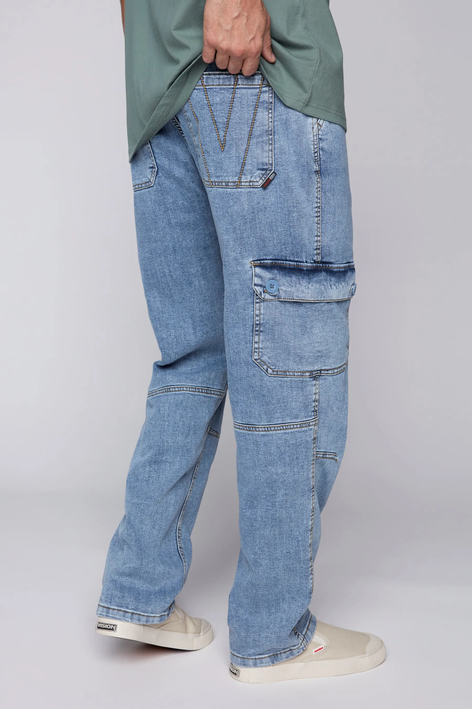 GELFAND - Loose Fit Cargo Pant with Adjustable Hems - Dark Stone Denim