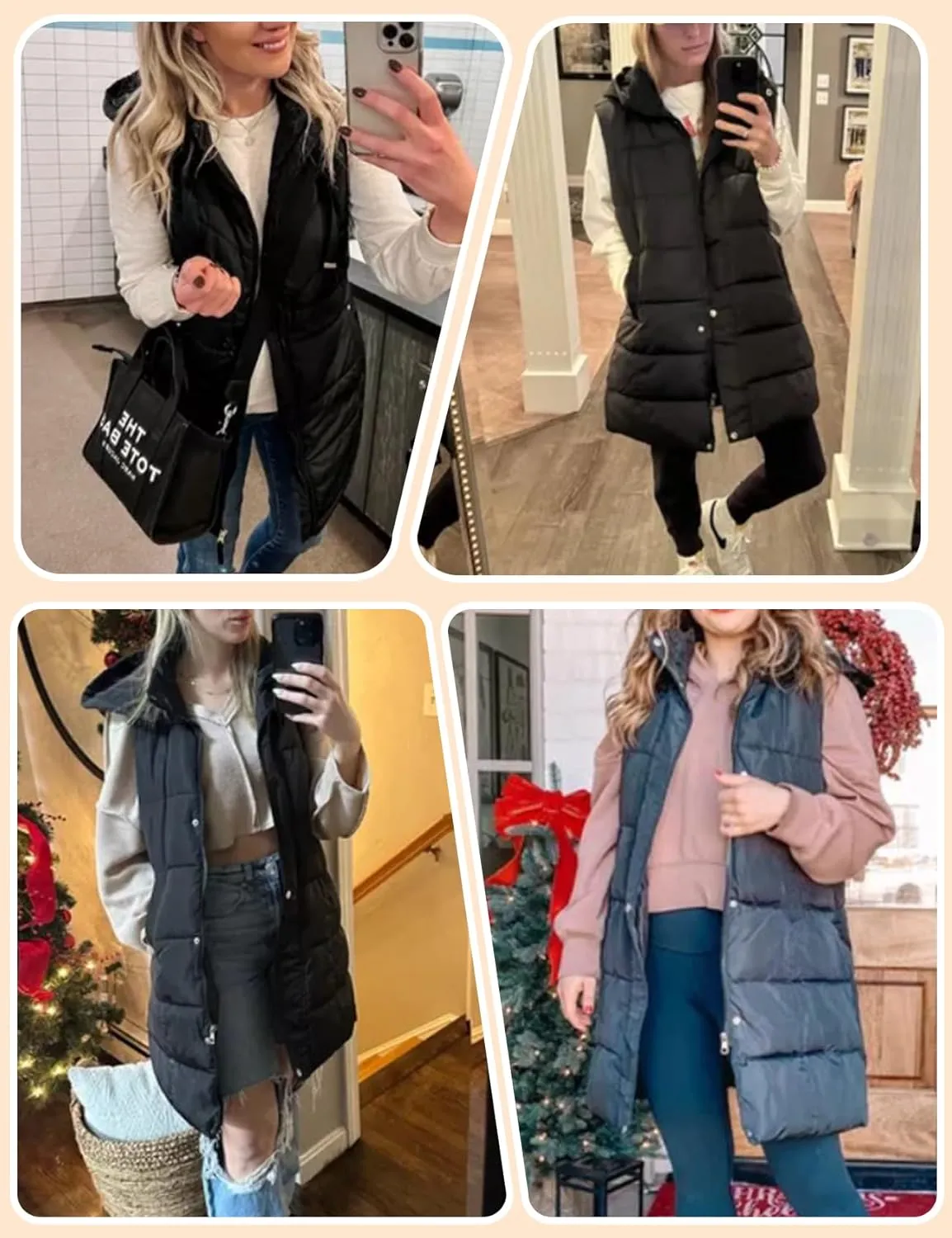 Gihuo Women's Long Puffer Vest Winter Quilted Hooded Sleeveless Zip Up Long Jacket Vest Gilet