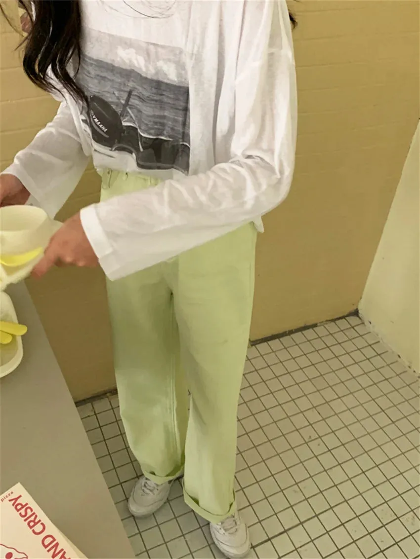 Girlary 2024 Candy Color Pants Loose Summer New Women Casual Mopping Straight High Waist Slim New Solid Chic Office Lady