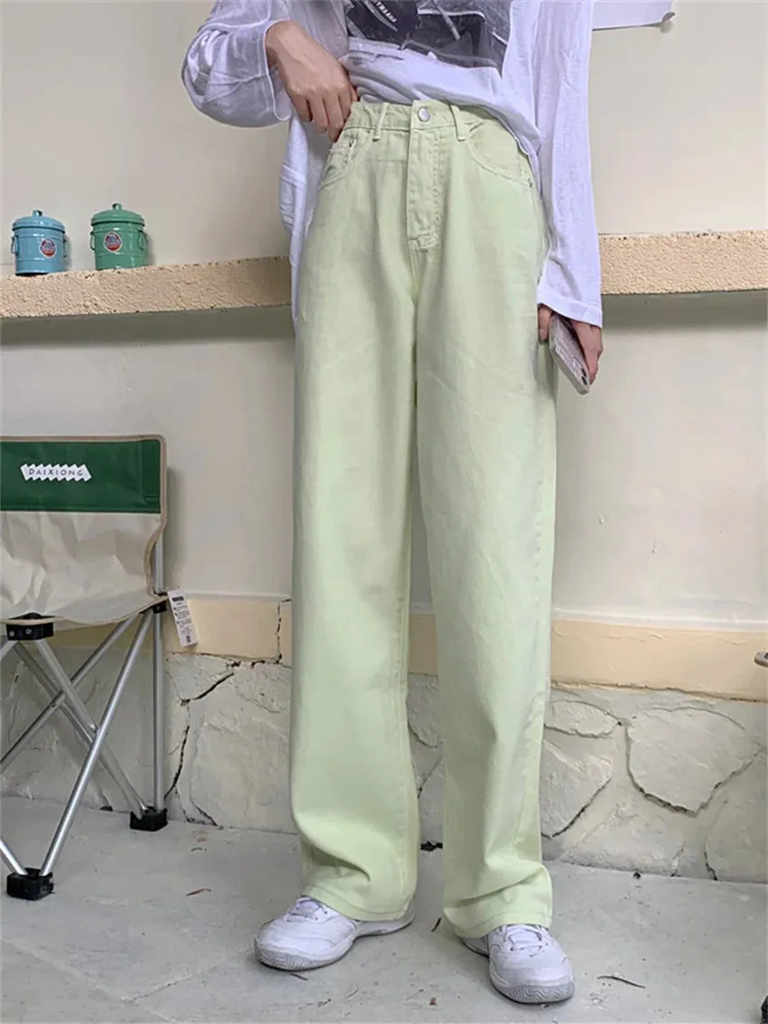 Girlary 2024 Candy Color Pants Loose Summer New Women Casual Mopping Straight High Waist Slim New Solid Chic Office Lady