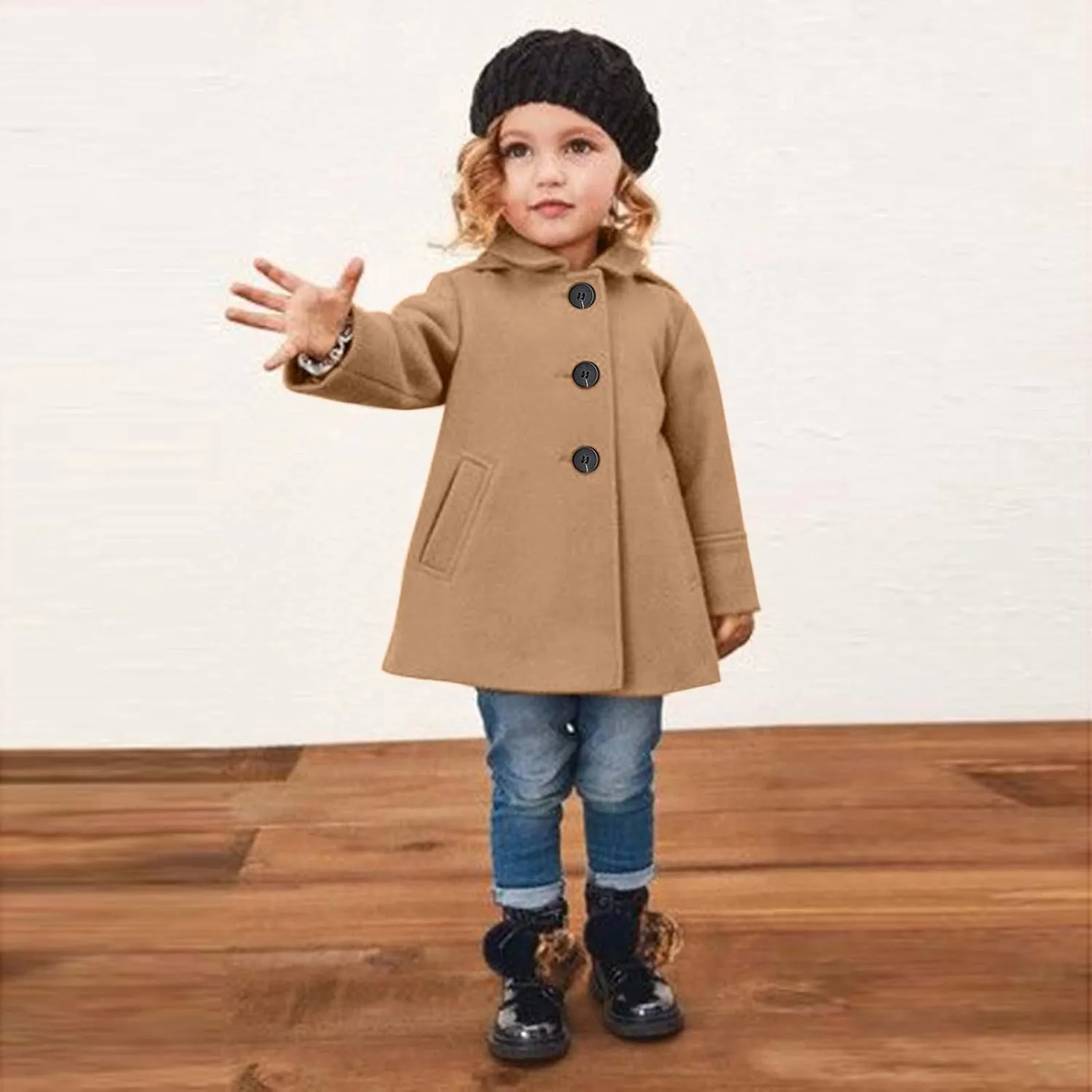 Girls Dress Coat Toddler Trench Coat Faux Fur Jacket Double Breasted Peacoat Girls Wool Lapel Princess Coat Overcoat