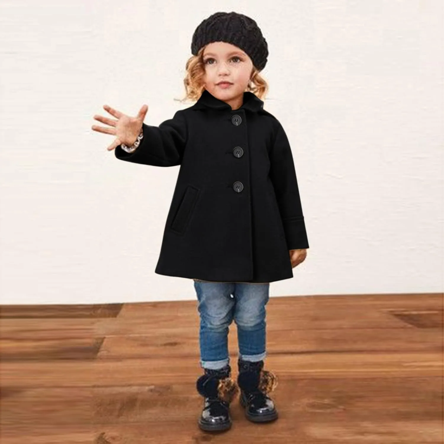 Girls Dress Coat Toddler Trench Coat Faux Fur Jacket Double Breasted Peacoat Girls Wool Lapel Princess Coat Overcoat