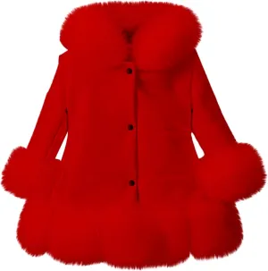 Girls Faux Leather Jacket with Fur Trim Toddler Thick Fleece Lined Warm Winter Coat Button up Dress Coat Outwear