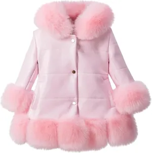 Girls Faux Leather Jacket with Fur Trim Toddler Thick Fleece Lined Warm Winter Coat Button up Dress Coat Outwear