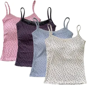Girls Floral Print Camisole Crop Top Sleeveless Built-in Bra Teen Bralette Slim Fit Cami Tops for Women Girls