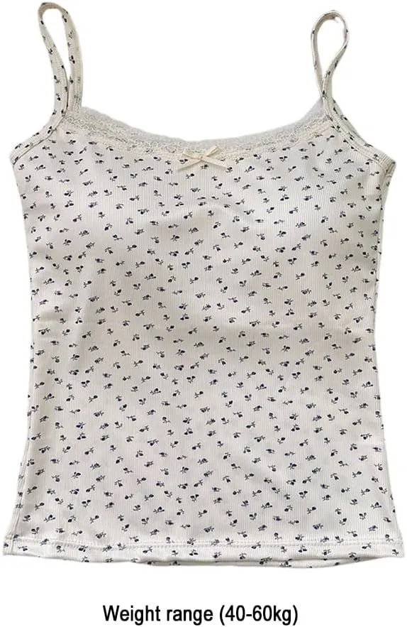 Girls Floral Print Camisole Crop Top Sleeveless Built-in Bra Teen Bralette Slim Fit Cami Tops for Women Girls