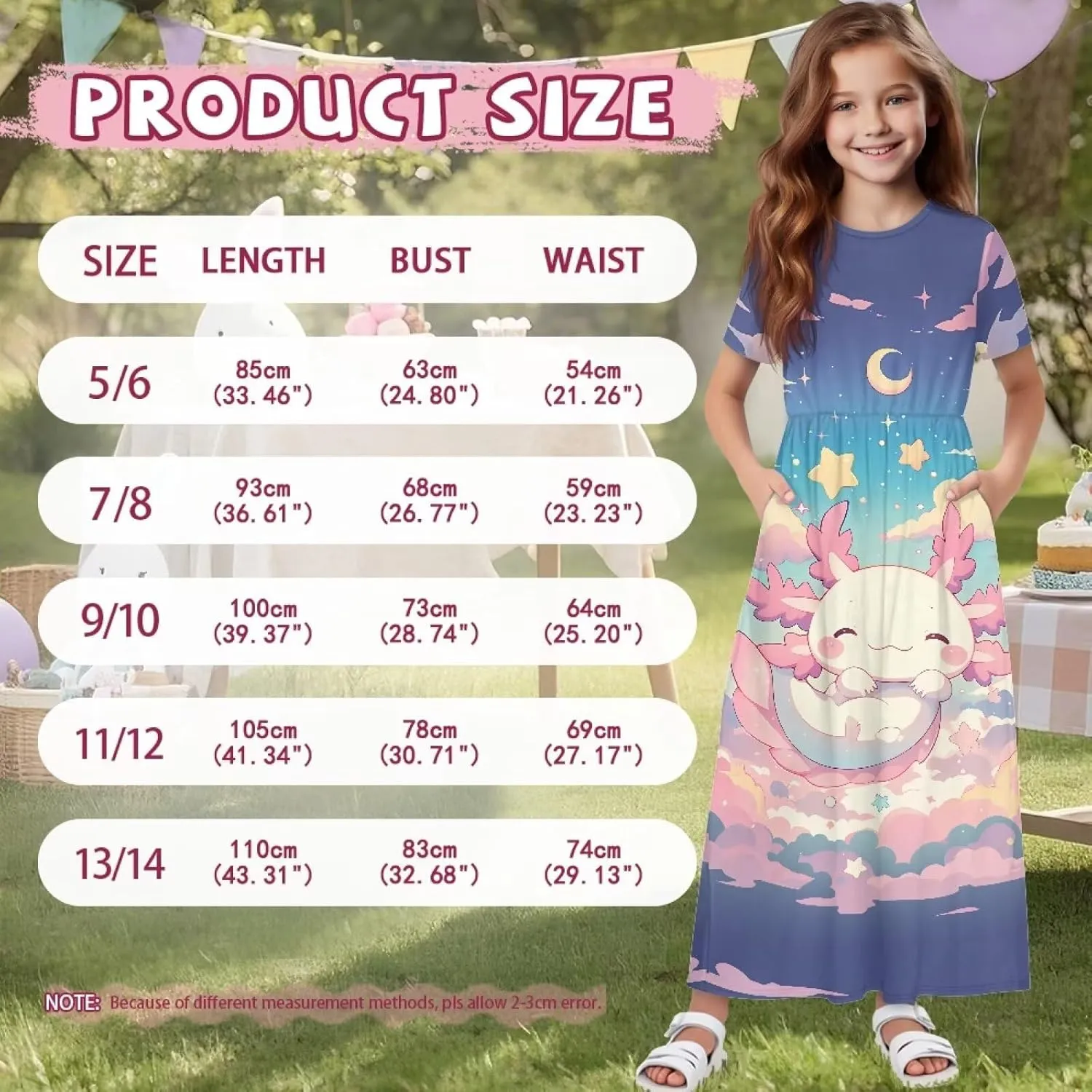 Girls Maxi Dress with Pockets Short Sleeve Swing Flowy Dress Holiday Dresses Summer Beach Sundress for 5-14 Years