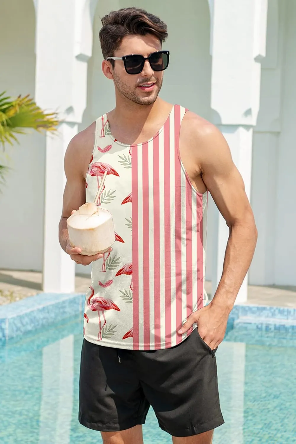 Goodstoworld Mens 3D Tank Top Novelty Graphic Breathable Quick Dry Sleeveless Beach Shirt S-4XL