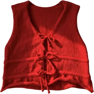 GORGLITTER Women's Bow Tie Front Vest Top Sleeveless V Neck Knit Sping Tops 2025
