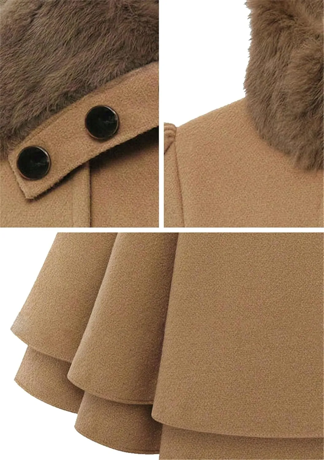 GORIFE Women Faux Fur Collar Coat Double Breasted Wool Blend Trench Coat Midi Swing Coat with Belt