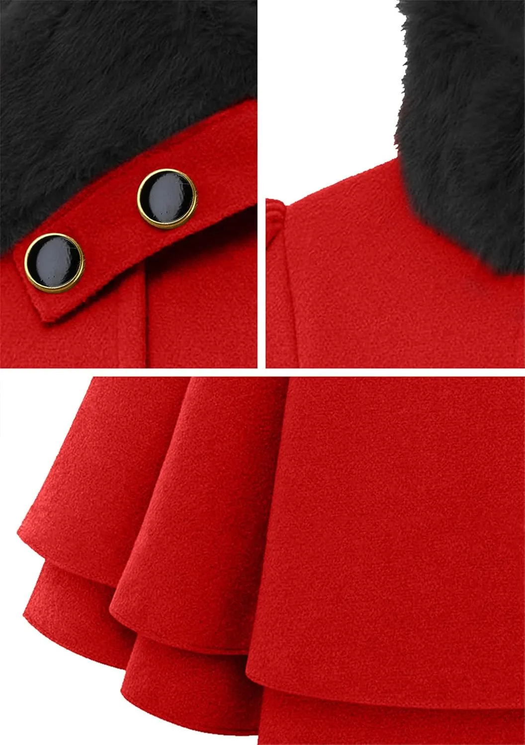 GORIFE Women Faux Fur Collar Coat Double Breasted Wool Blend Trench Coat Midi Swing Coat with Belt