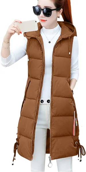 GORIFE Women's Winter Casual Puffer Zip Up Vest Sleeveless Solid Color Hooded Outerwear