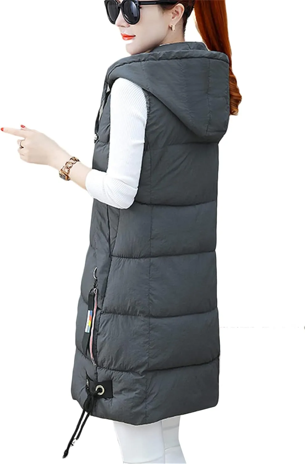 GORIFE Women's Winter Casual Puffer Zip Up Vest Sleeveless Solid Color Hooded Outerwear