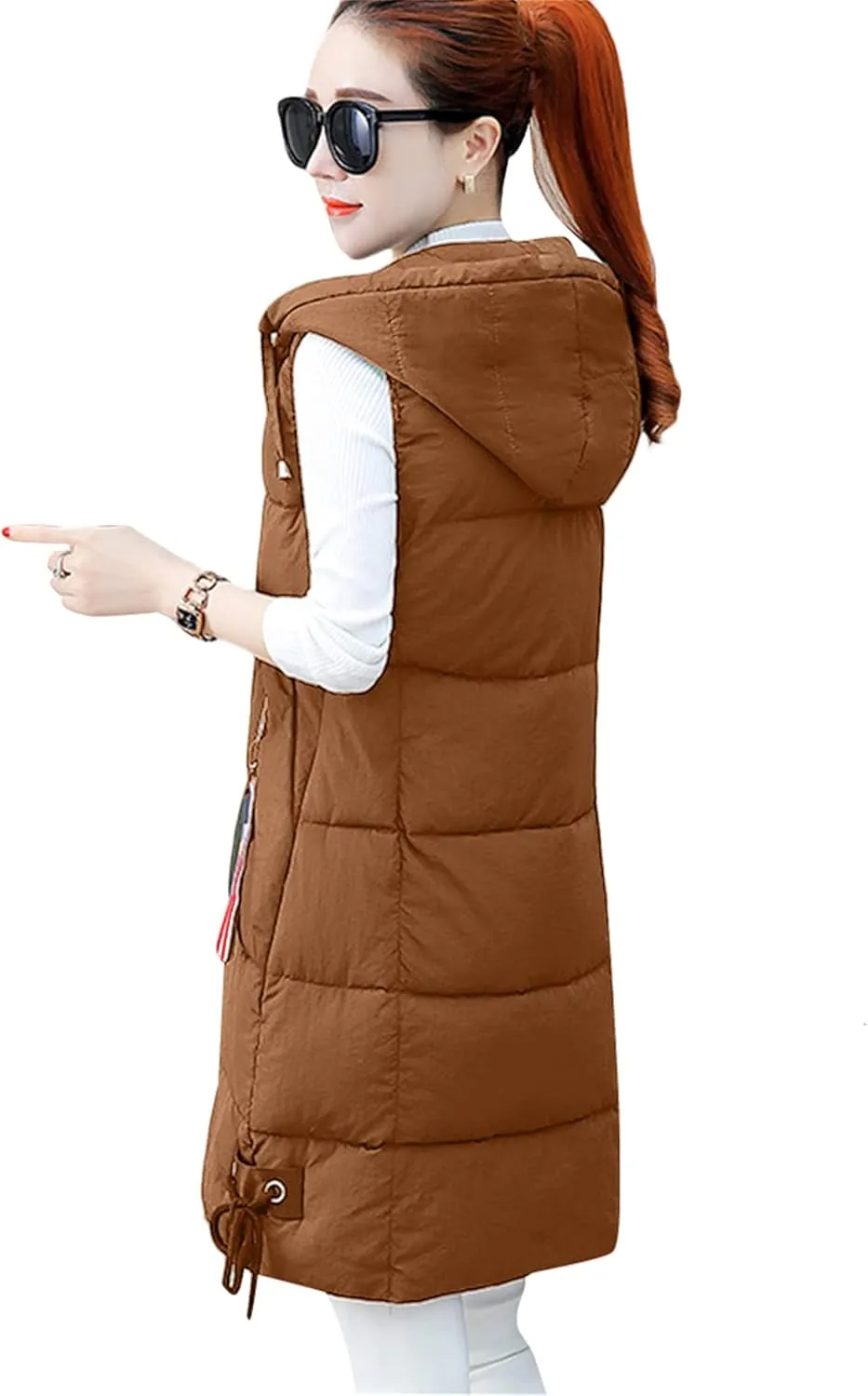 GORIFE Women's Winter Casual Puffer Zip Up Vest Sleeveless Solid Color Hooded Outerwear