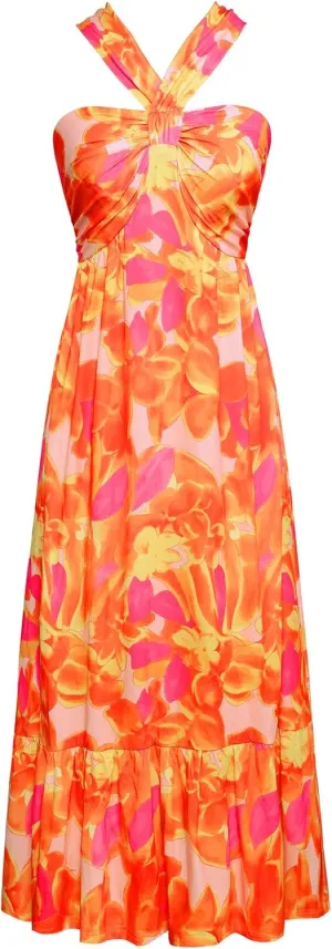 GRACE KARIN 2025 Women's Criss Cross Halterneck Sleeveless Summer Floral Print Flowy A Line Maxi Dress