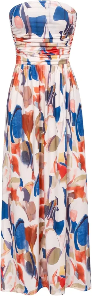 GRACE KARIN Women Strapless Casual Loose Ruched Long Maxi Dress with Pockets