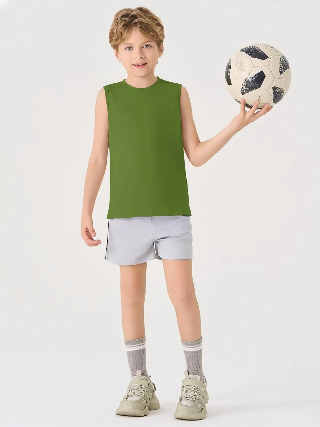 Haloumoning Boys Tank Tops Casual Sleeveless Crewneck Athletic Workout Tees Basic Solid Undershirts 5-14 Years