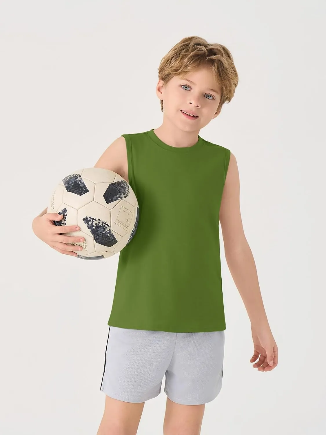 Haloumoning Boys Tank Tops Casual Sleeveless Crewneck Athletic Workout Tees Basic Solid Undershirts 5-14 Years