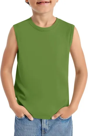 Haloumoning Boys Tank Tops Casual Sleeveless Crewneck Athletic Workout Tees Basic Solid Undershirts 5-14 Years
