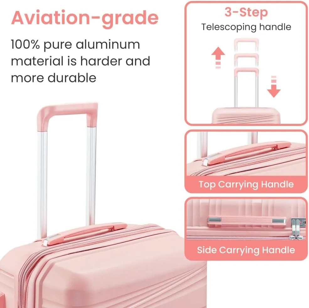 Hard Shell Luggage Set, Expandable Suitcase Set with Spinner Wheels, Lightweight Travel Luggage 4 Piece Set with TSA Lock, 14in 20in 24in 28in (Pink)