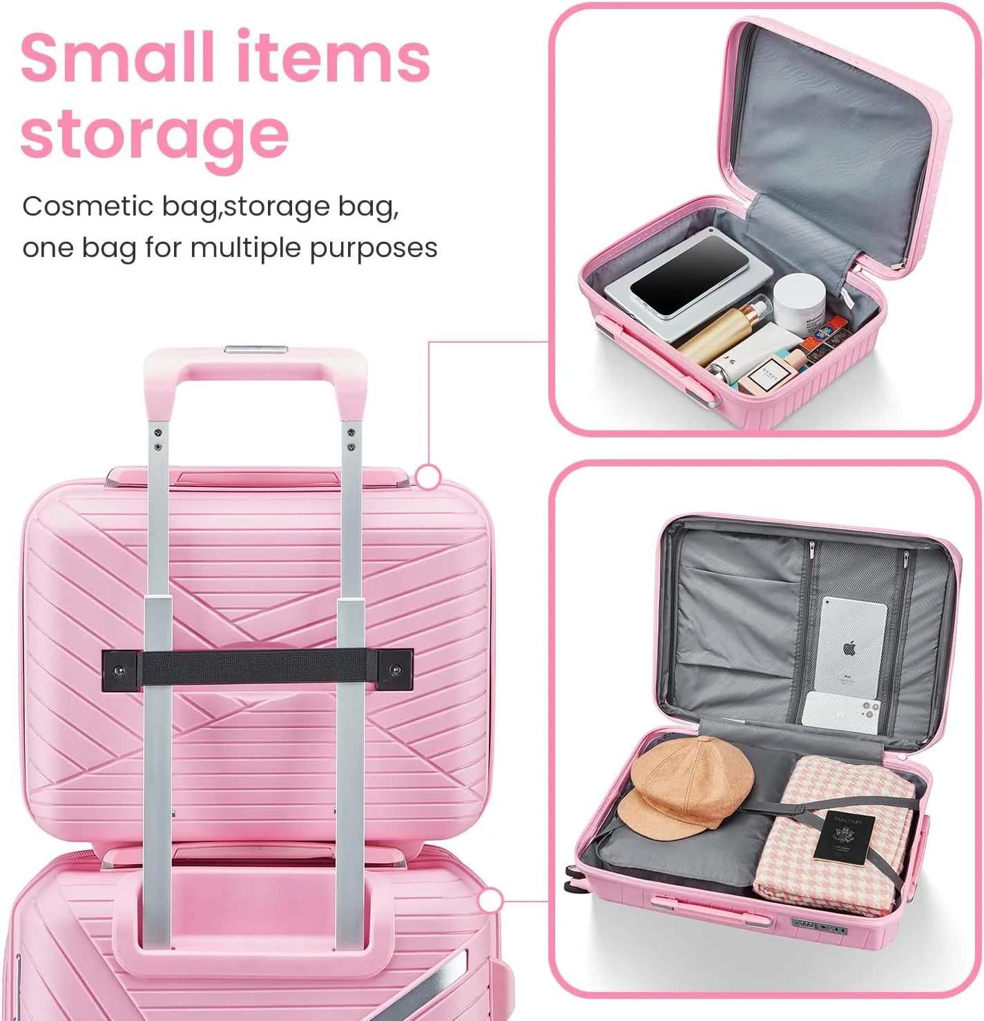 Hard Shell Luggage Set, Expandable Suitcase Set with Spinner Wheels, Lightweight Travel Luggage 4 Piece Set with TSA Lock, 14in 20in 24in 28in (PINK)