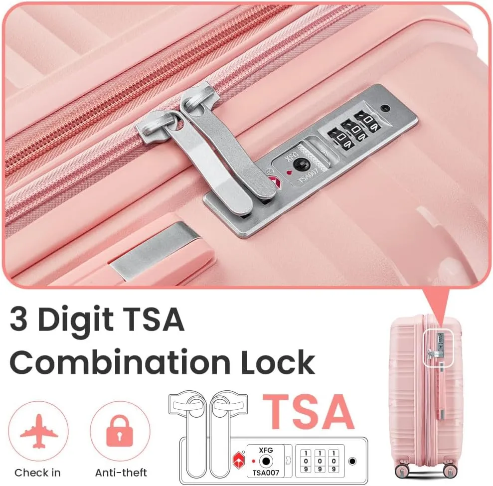 Hard Shell Luggage Set, Expandable Suitcase Set with Spinner Wheels, Lightweight Travel Luggage 4 Piece Set with TSA Lock, 14in 20in 24in 28in (Pink)
