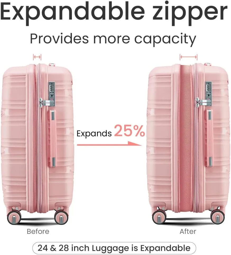 Hard Shell Luggage Set, Expandable Suitcase Set with Spinner Wheels, Lightweight Travel Luggage 4 Piece Set with TSA Lock, 14in 20in 24in 28in (Pink)