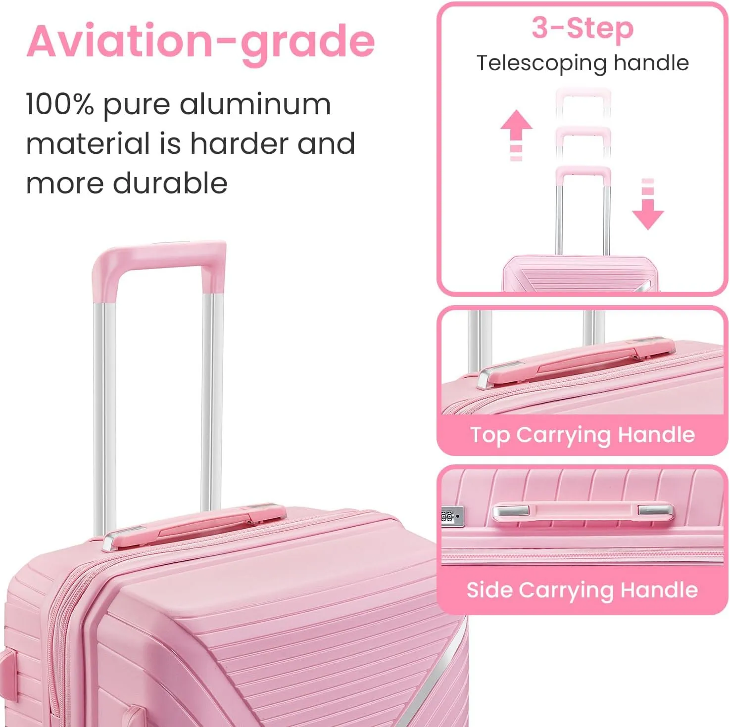 Hard Shell Luggage Set, Expandable Suitcase Set with Spinner Wheels, Lightweight Travel Luggage 4 Piece Set with TSA Lock, 14in 20in 24in 28in (PINK)