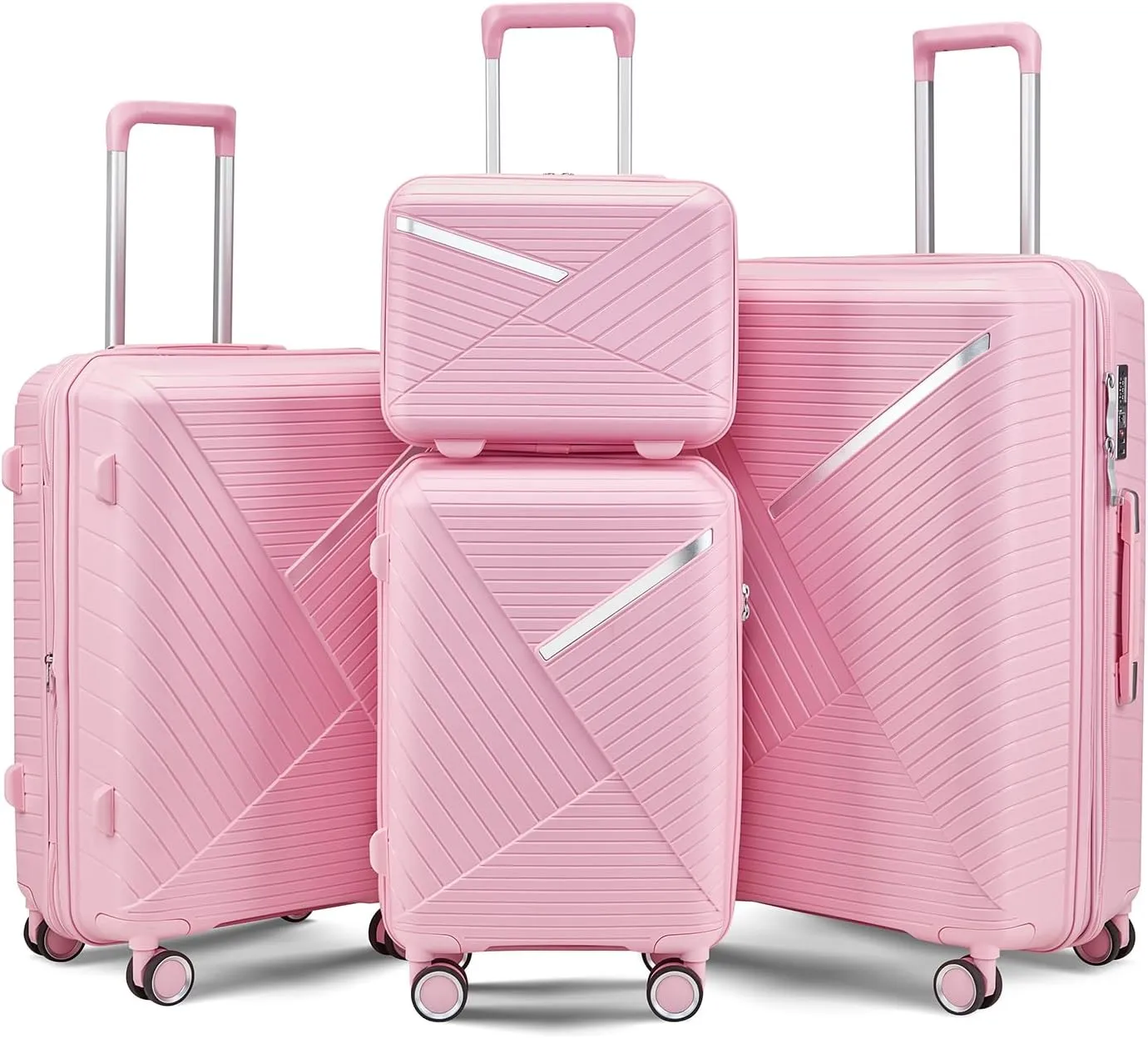 Hard Shell Luggage Set, Expandable Suitcase Set with Spinner Wheels, Lightweight Travel Luggage 4 Piece Set with TSA Lock, 14in 20in 24in 28in (PINK)