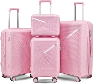 Hard Shell Luggage Set, Expandable Suitcase Set with Spinner Wheels, Lightweight Travel Luggage 4 Piece Set with TSA Lock, 14in 20in 24in 28in (PINK)