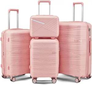 Hard Shell Luggage Set, Expandable Suitcase Set with Spinner Wheels, Lightweight Travel Luggage 4 Piece Set with TSA Lock, 14in 20in 24in 28in (Pink)