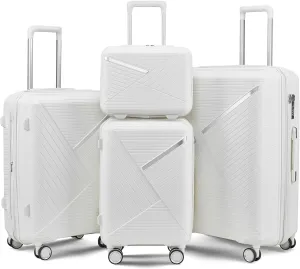 Hard Shell Luggage Set, Expandable Suitcase Set with Spinner Wheels, Lightweight Travel Luggage 4 Piece Set with TSA Lock, 14in 20in 24in 28in (White)