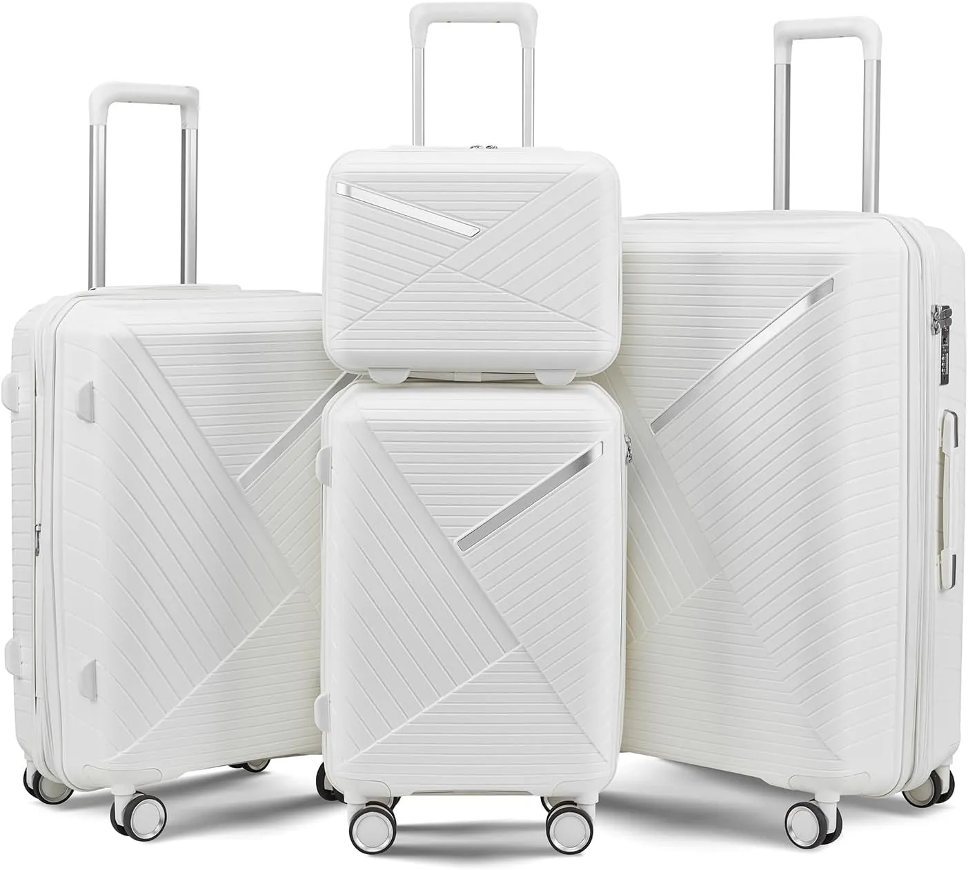Hard Shell Luggage Set, Expandable Suitcase Set with Spinner Wheels, Lightweight Travel Luggage 4 Piece Set with TSA Lock, 14in 20in 24in 28in (White)