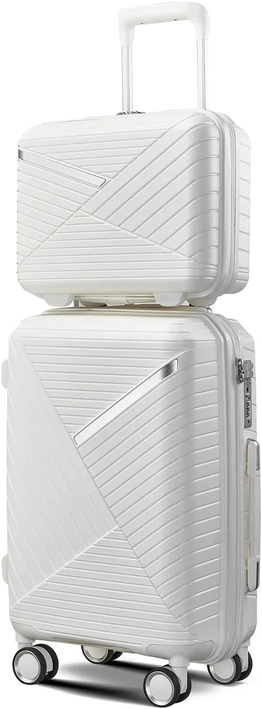 Hard Shell Luggage Set, Expandable Suitcase Set with Spinner Wheels, Lightweight Travel Luggage 4 Piece Set with TSA Lock, 14in 20in 24in 28in (White)