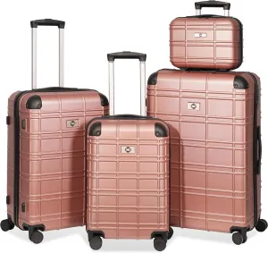 Hardshell Luggage Set - 4 Piece Set (12/20/24/28 inch) - ABS PC Lightweight Spinner Suitcase - Durable Travel Set, Rose Gold