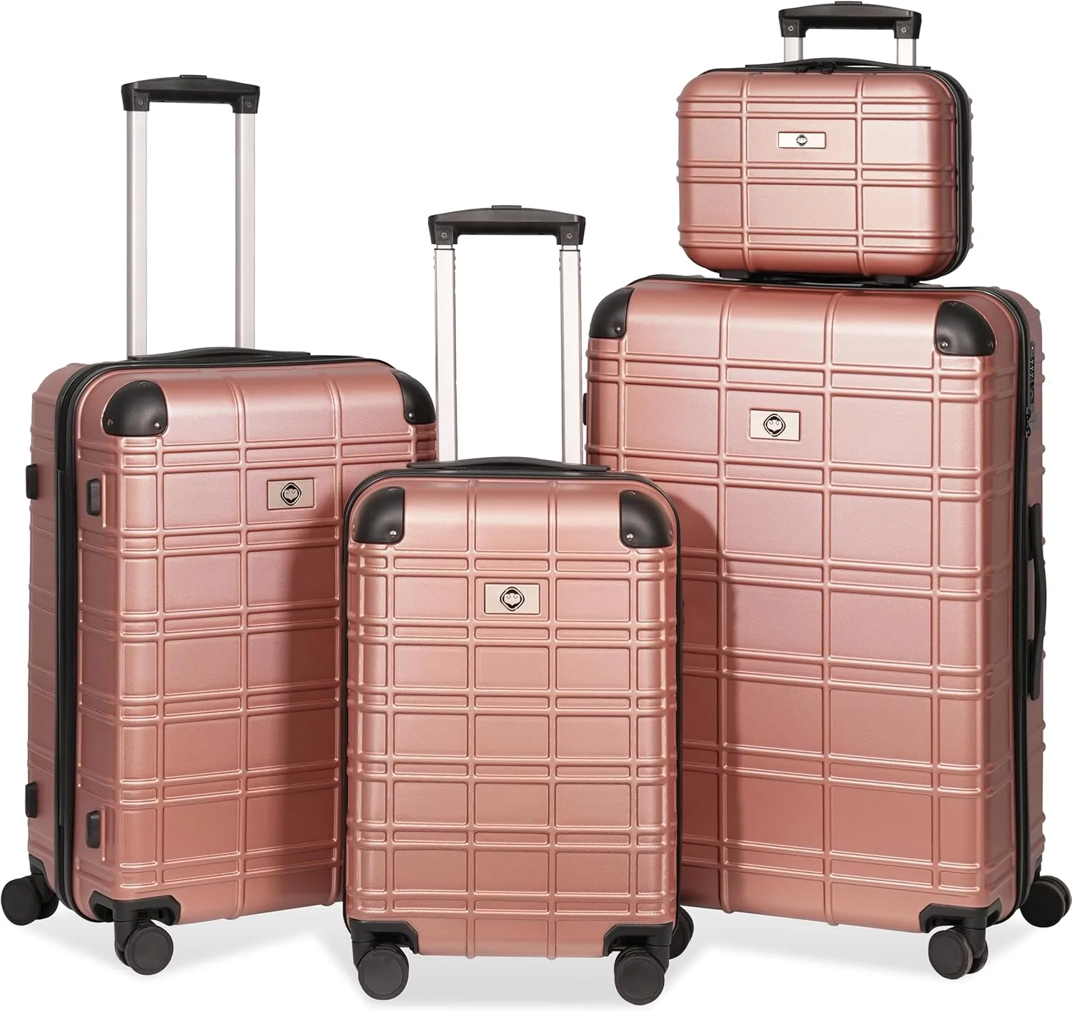Hardshell Luggage Set - 4 Piece Set (12/20/24/28 inch) - ABS PC Lightweight Spinner Suitcase - Durable Travel Set, Rose Gold