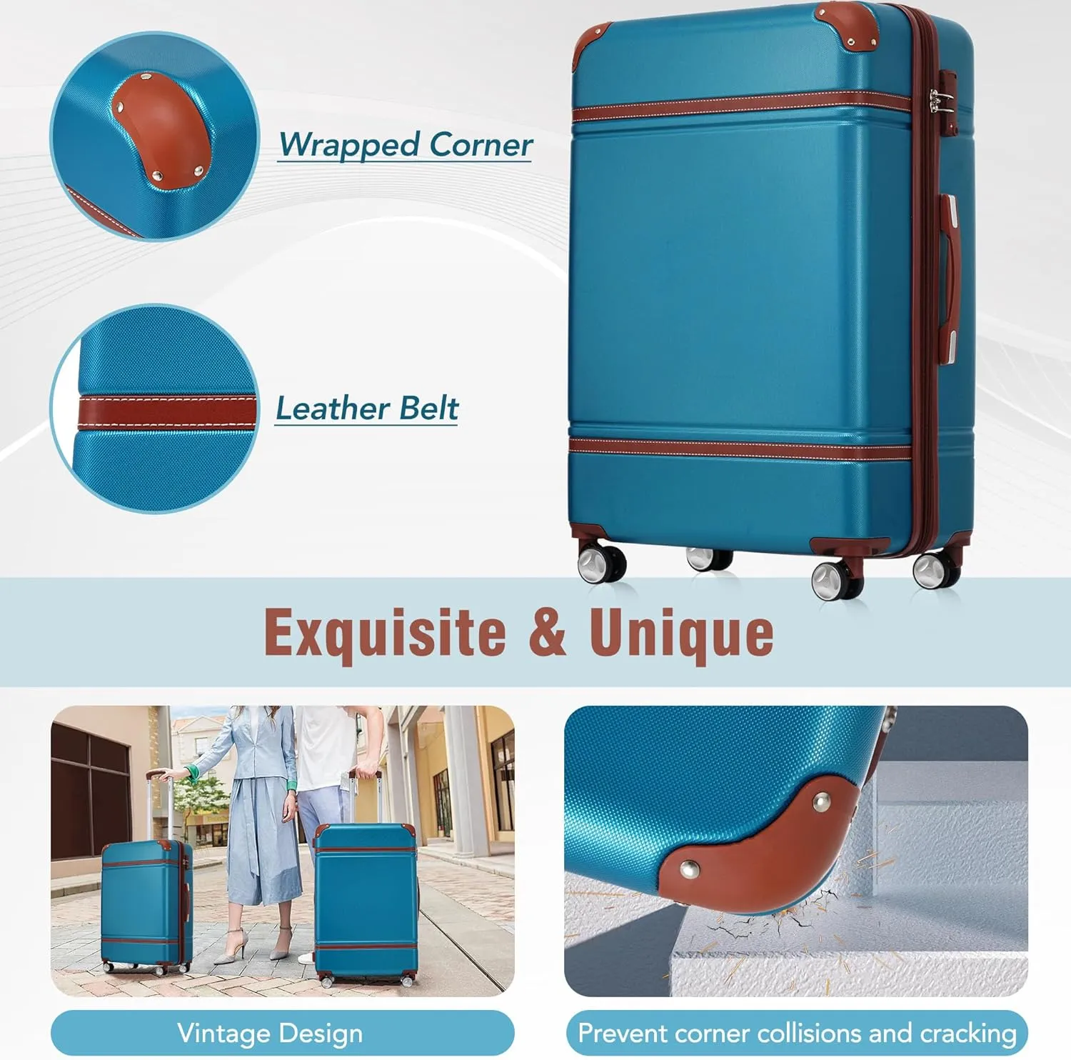 Hardshell Luggage Sets 3 Pieces 20" 28" Luggages and Cosmetic Case Spinner Suitcase with TSA Lock Lightweight (Blue)