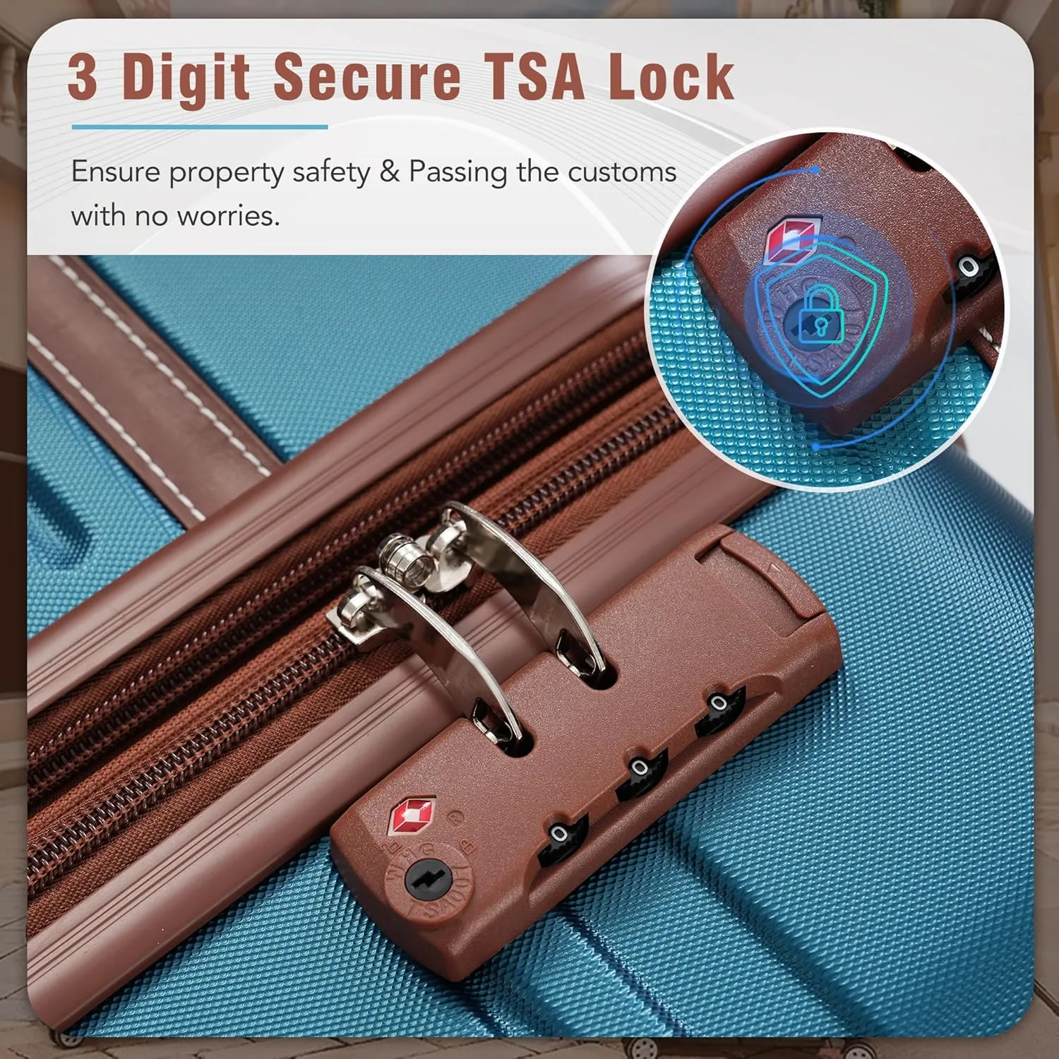 Hardshell Luggage Sets 3 Pieces 20" 28" Luggages and Cosmetic Case Spinner Suitcase with TSA Lock Lightweight (Blue)