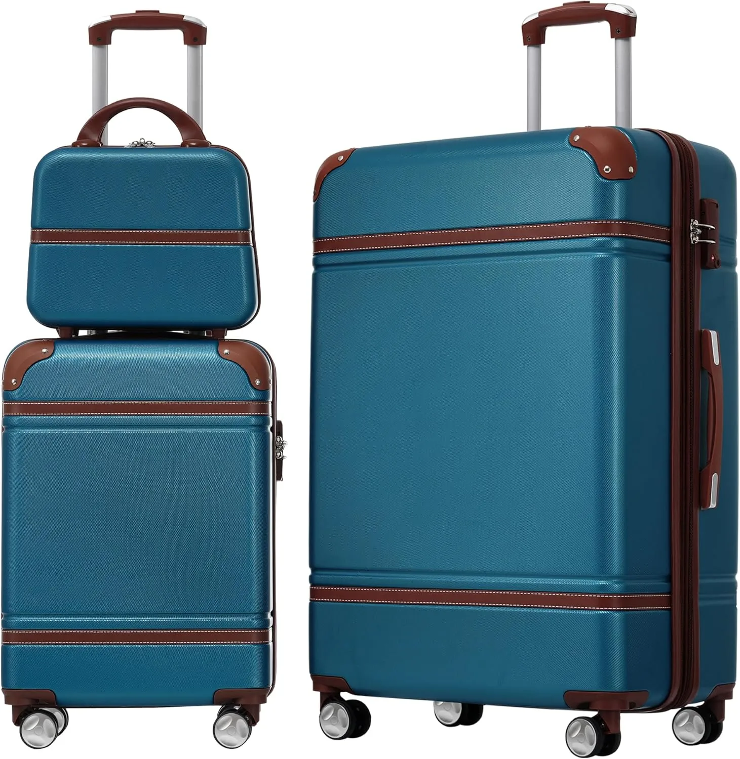 Hardshell Luggage Sets 3 Pieces 20" 28" Luggages and Cosmetic Case Spinner Suitcase with TSA Lock Lightweight (Blue)