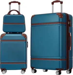Hardshell Luggage Sets 3 Pieces 20" 28" Luggages and Cosmetic Case Spinner Suitcase with TSA Lock Lightweight (Blue)